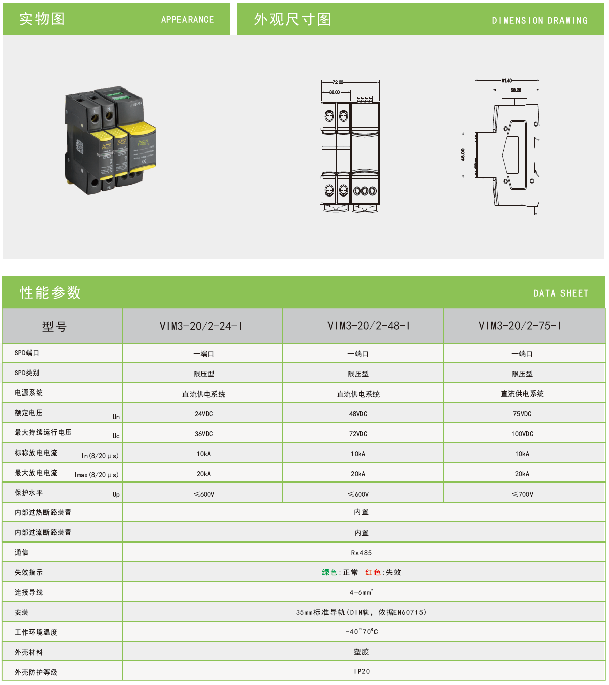 VIM3-20/2-48-I雷迅智能型直流電涌保護(hù)器：高效防