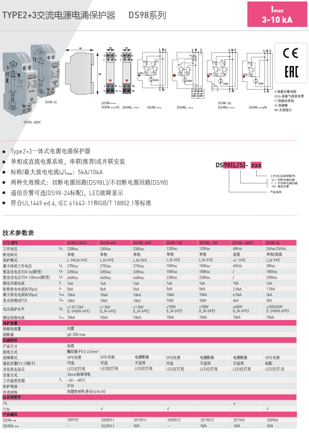 DS98S-230/G CITEL西岱爾高效能電涌保護器：新能