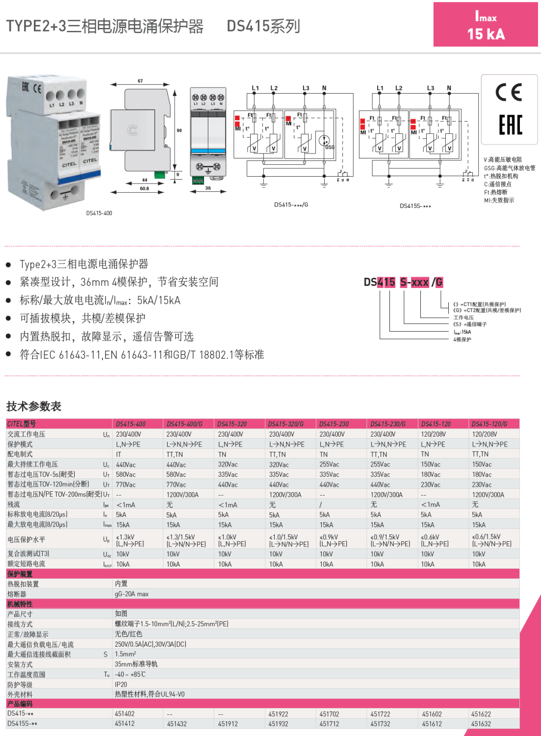 DS415S-230/G CITEL西岱爾電涌保護器：高可靠能源