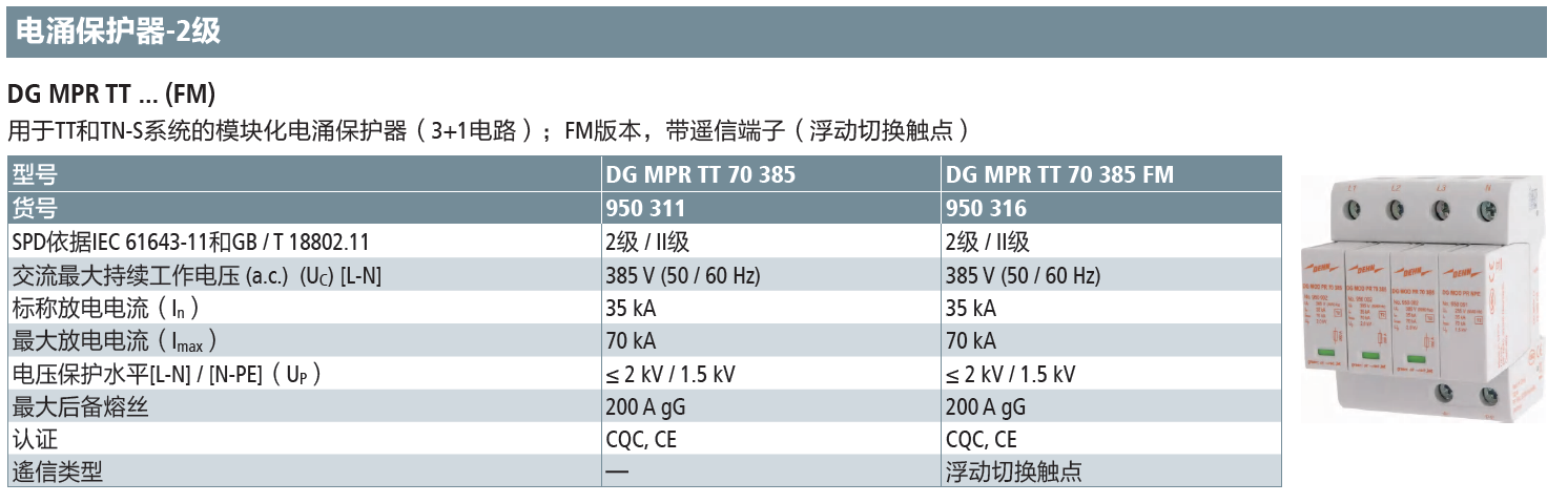 DG MPR TT 70 385 FM DEHN模塊化電涌保護(hù)器：高效