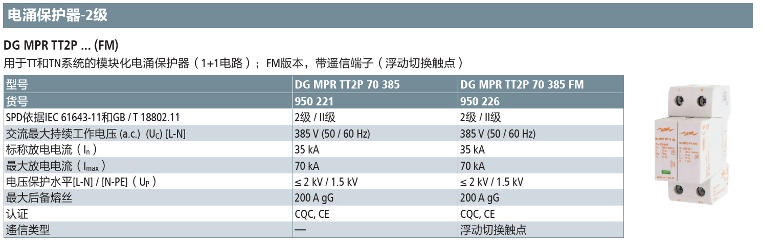 DG MPR TT 2P 70 385 FM DEHN單相模塊化電涌保護(hù)