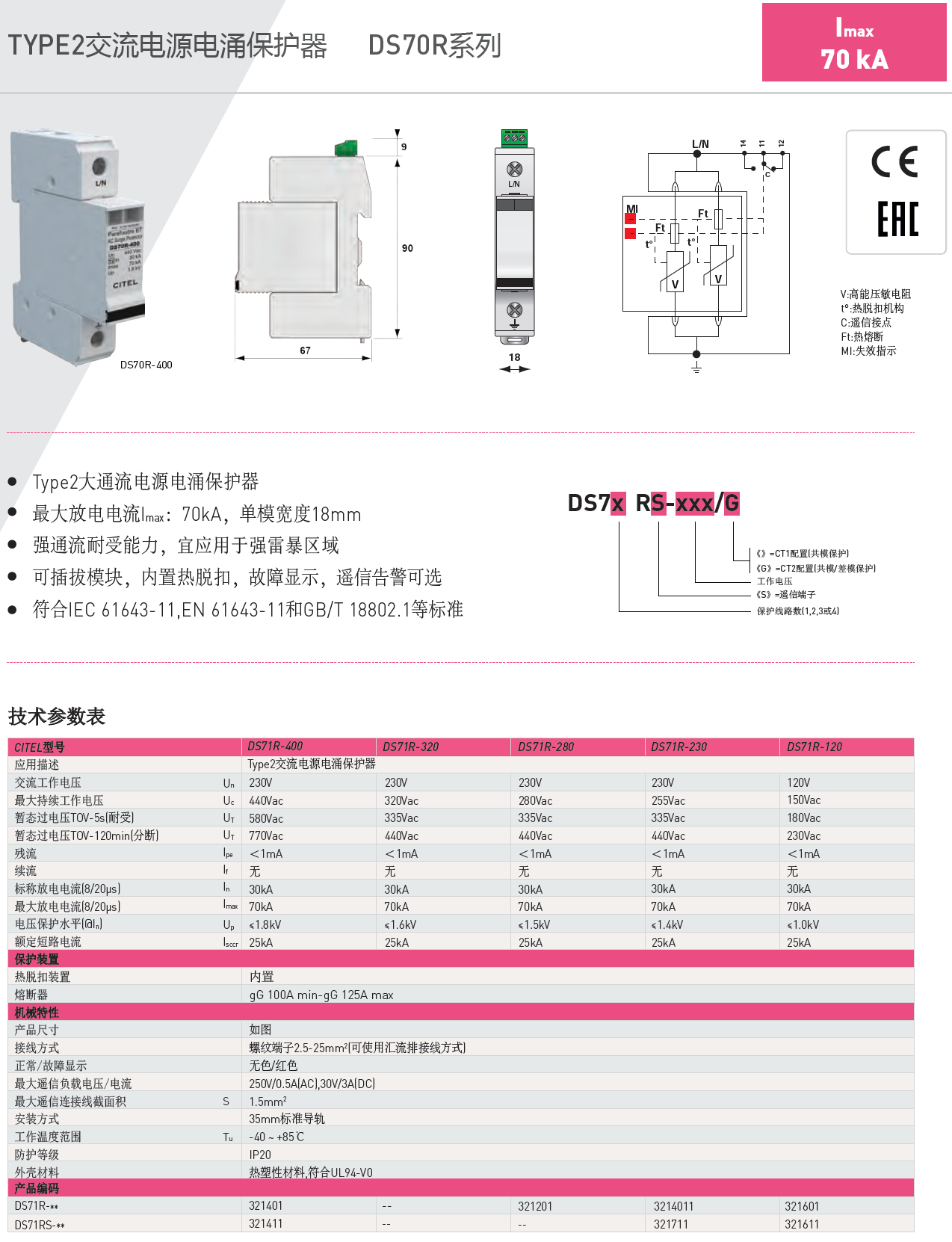 DS74RS-320/G大通流電源電涌保護(hù)器：工業(yè)級(jí)高效防