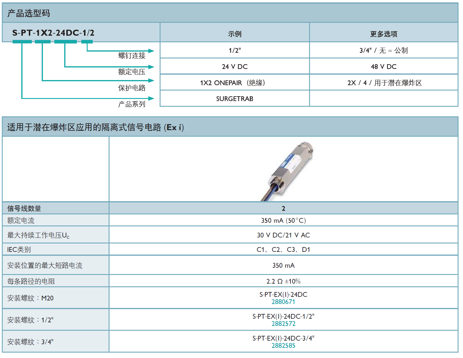 S-PT-EX(I)-24DC(2880671)，S-PT-EX(I)-24DC-1/2"(2882572)，S-PT-EX(I)-24DC-3/4"(2882585)