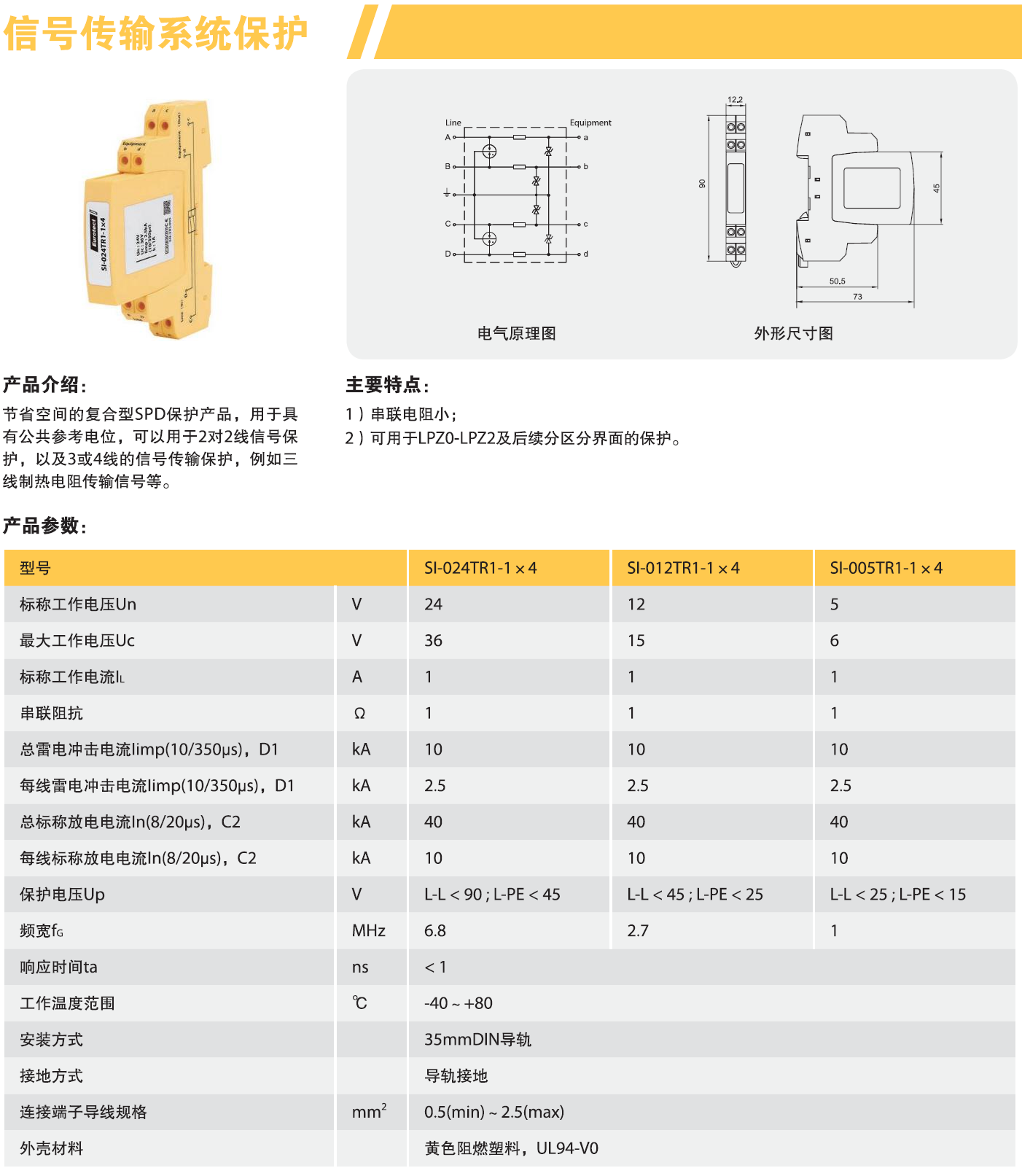 SI-024TR1-1x4 歐申信號(hào)防雷器：四線制工業(yè)級(jí)電涌