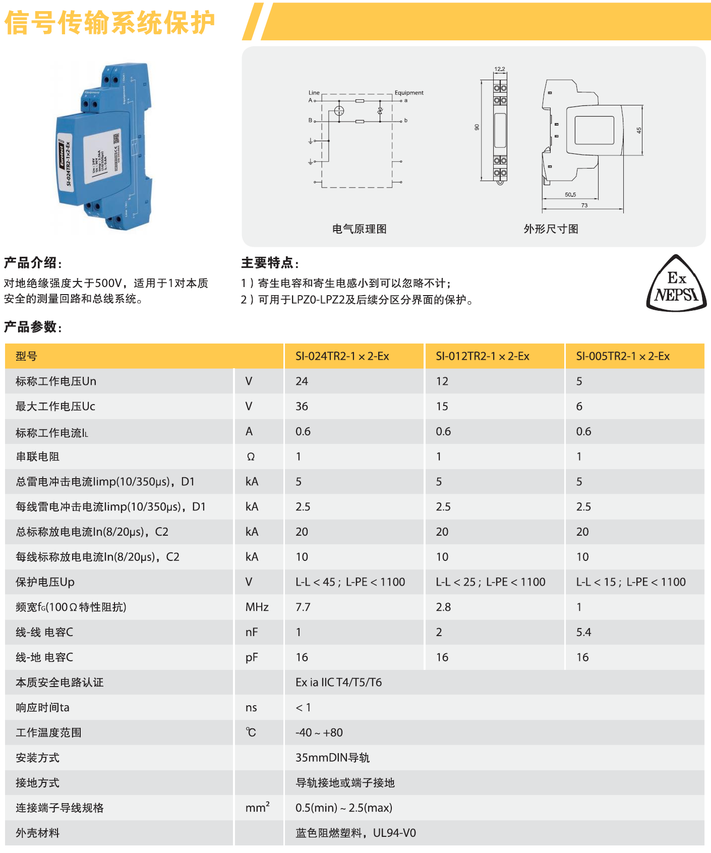 SI-024TR2-1x2-Ex 歐申信號(hào)防雷器：防爆環(huán)境下的