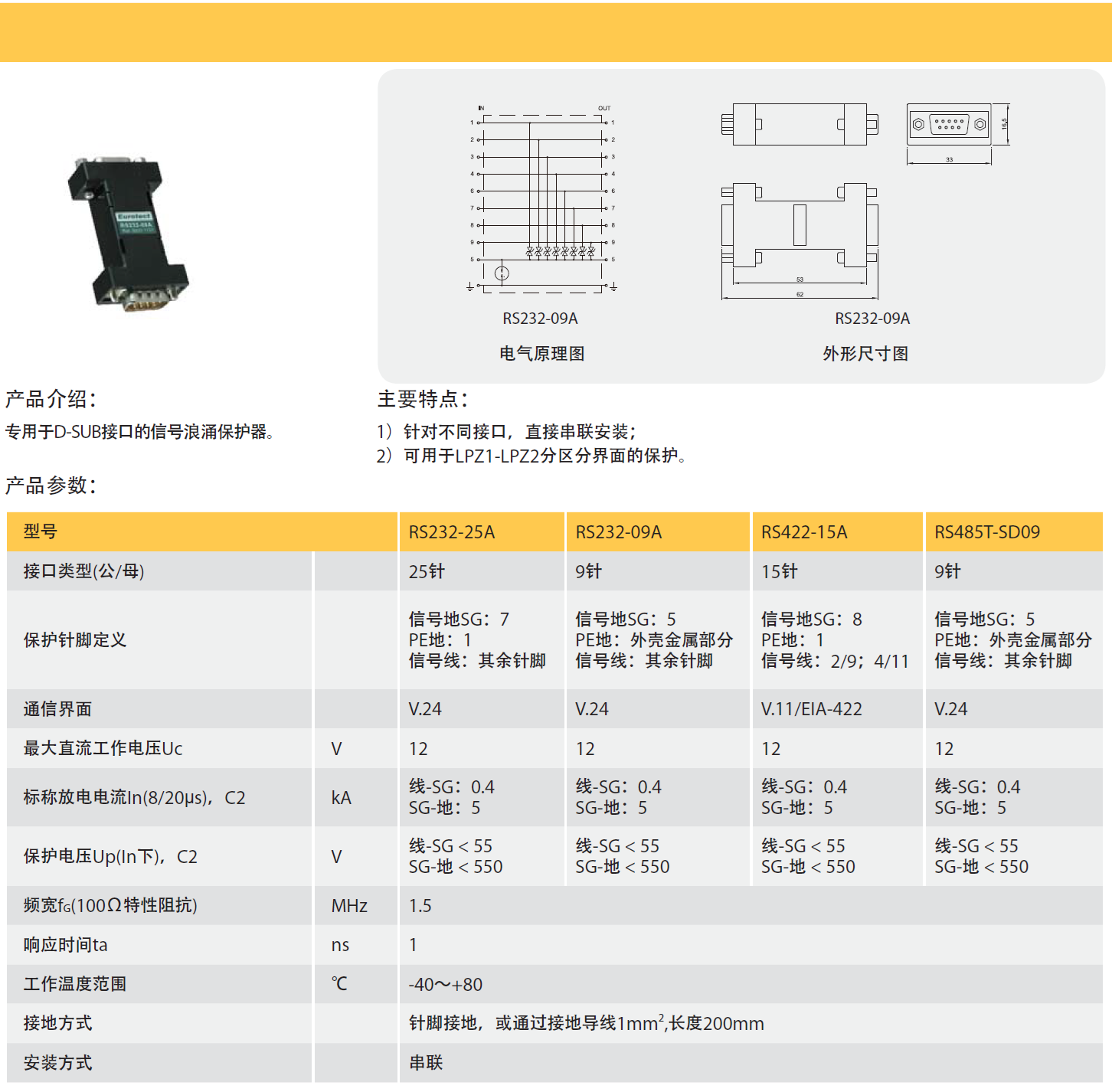 RS232-09A歐申串口信號(hào)防雷器的技術(shù)解析與應(yīng)用指