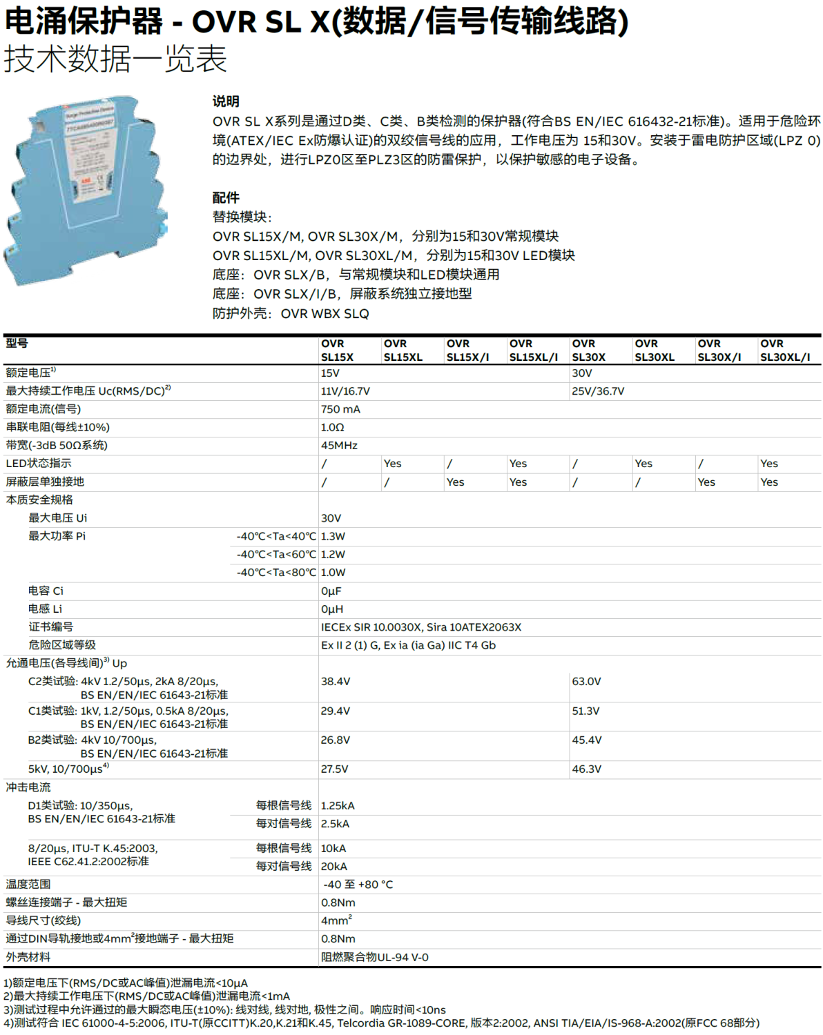 OVR SL15X ABB數(shù)據(jù)信號防雷器：工業(yè)級浪涌保護(hù)解