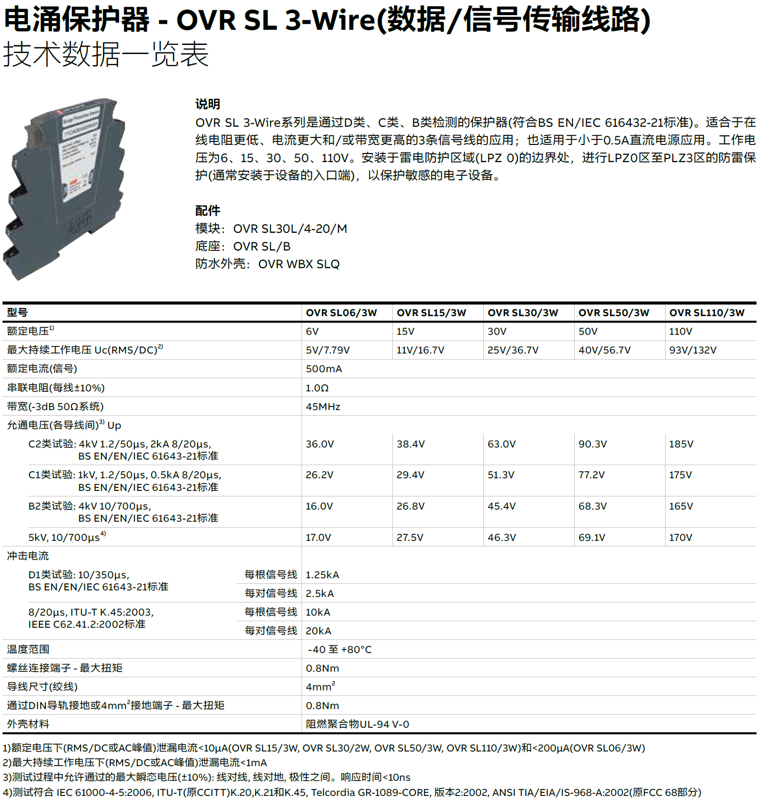 OVR SL06/3W，OVR SL15/3W，OVR SL30/3W，OVR SL50/3W，OVR SL110/3W