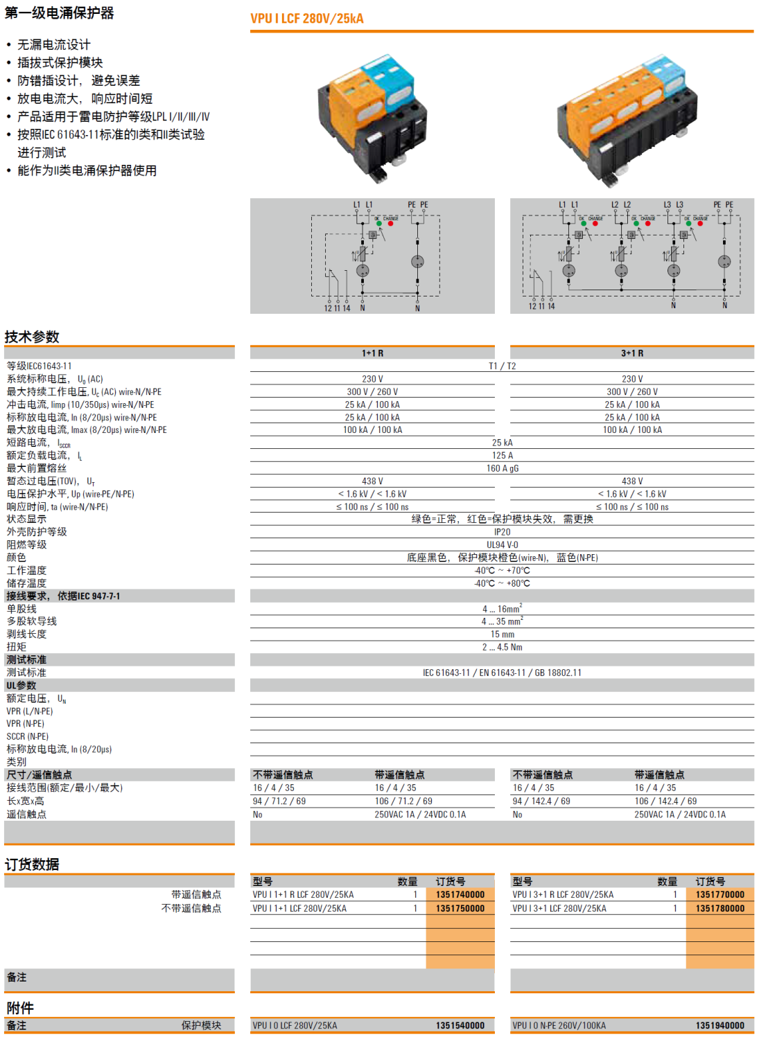 VPU I 3+1 R LCF 280V/25KA 魏德米勒電涌保護(hù)器：工業(yè)級(jí)防護(hù)的智能解決方案