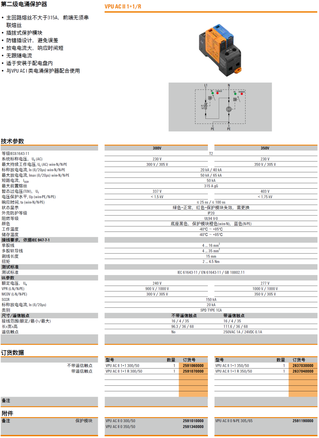 VPU AC II 1+1 R 300/50 魏德米勒電涌保護器：工業(yè)場景下的高效防護解決方案