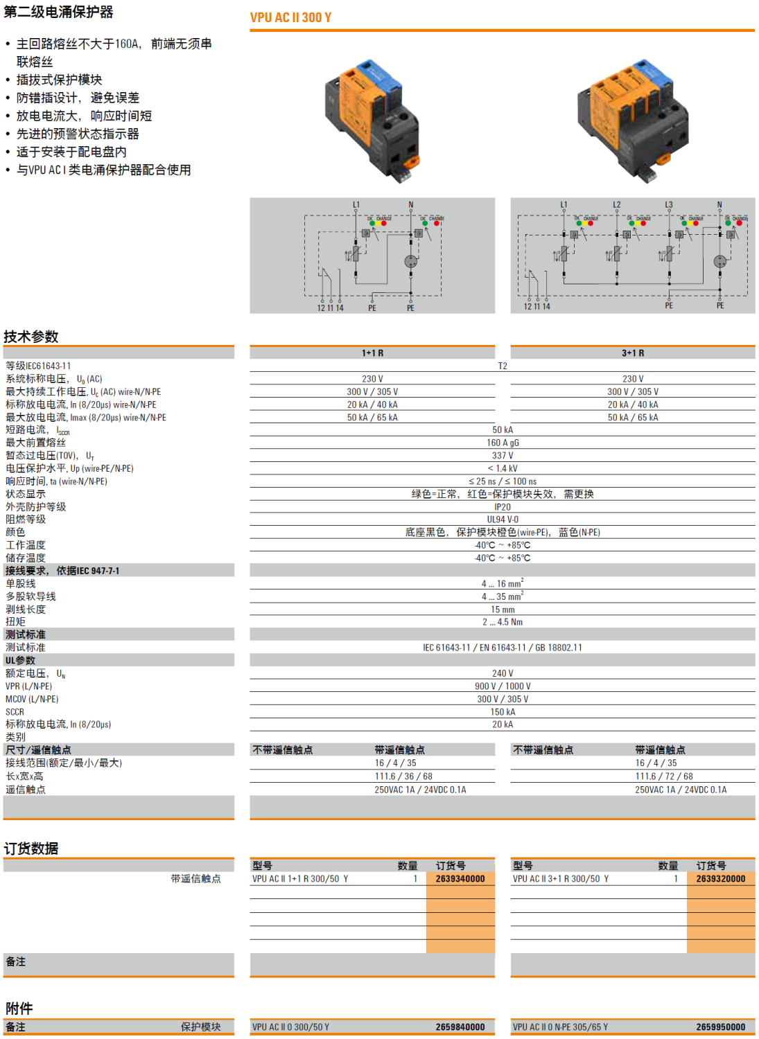 VPU AC II 1+1 R 300/50 Y(2639340000)，VPU AC II 0 300/50 Y(2659840000)，VPU AC II 3+1 R 300/50 Y(2639320000)，VPU AC II 0 N-PE 305/65 Y(2659950000)