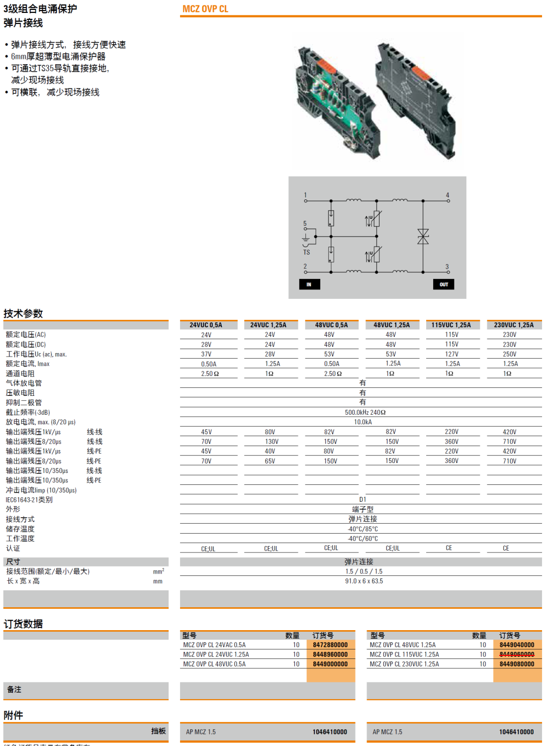 MCZ OVP CL 48VUC 1.25A 魏德米勒信號電涌保護(hù)器：數(shù)字化時代的可靠防護(hù)方案