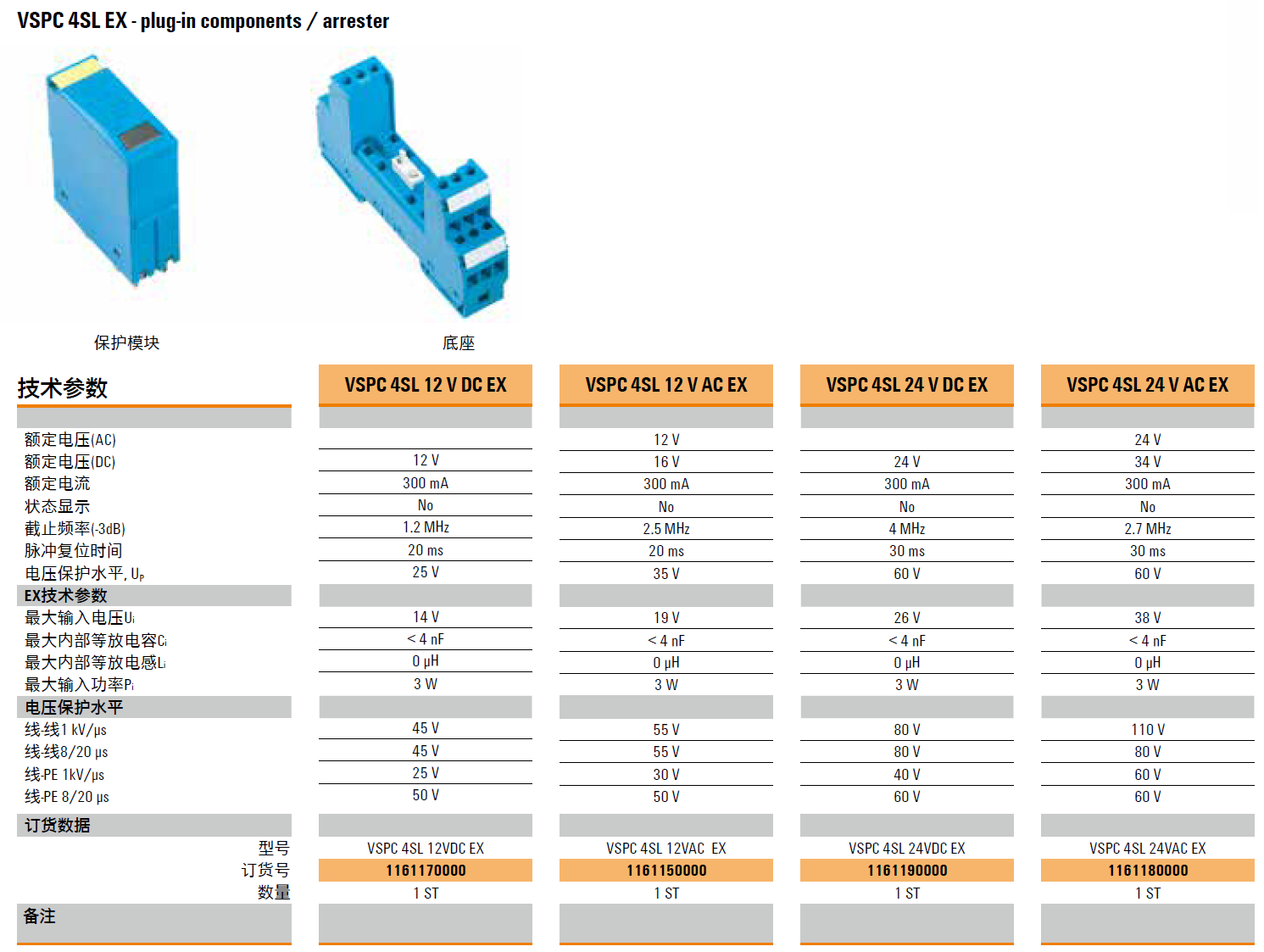 VSPC 4SL 12VDC EX(1161170000)，VSPC 4SL 12VAC EX(1161150000)，VSPC 4SL 24VDC EX(1161190000)，VSPC 4SL 24VAC EX(1161180000)